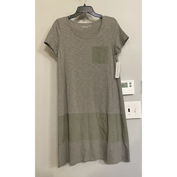 Soft Surroundings‎ Winnie Dress Sz S Olive Linen Blend Colorblock Minimalist - Picture 1 of 9